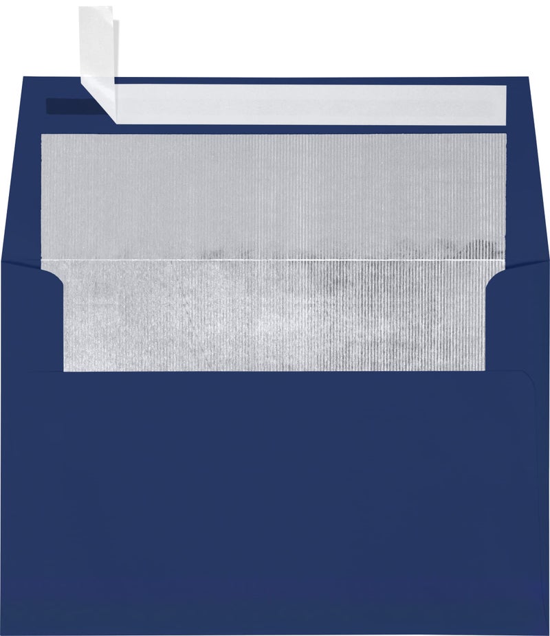 Envelopes.com أظرف LUXPaper A7 مبطنة بالورق الفويل بوزن 80 رطل باللون البحري مع بطانة فضية، أظرف قابلة للطباعة بفلاب مربع للدعوات مع لاصق قابل للإزالة، عبوة 50، حجم الظرف 5 1/4 × 7 1/4 (أزرق) - Image 1